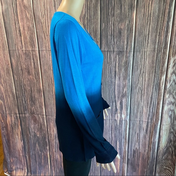 Forever 21 size medium navy & bright blue ombre casual boho retro cardigan - Picture 2 of 16